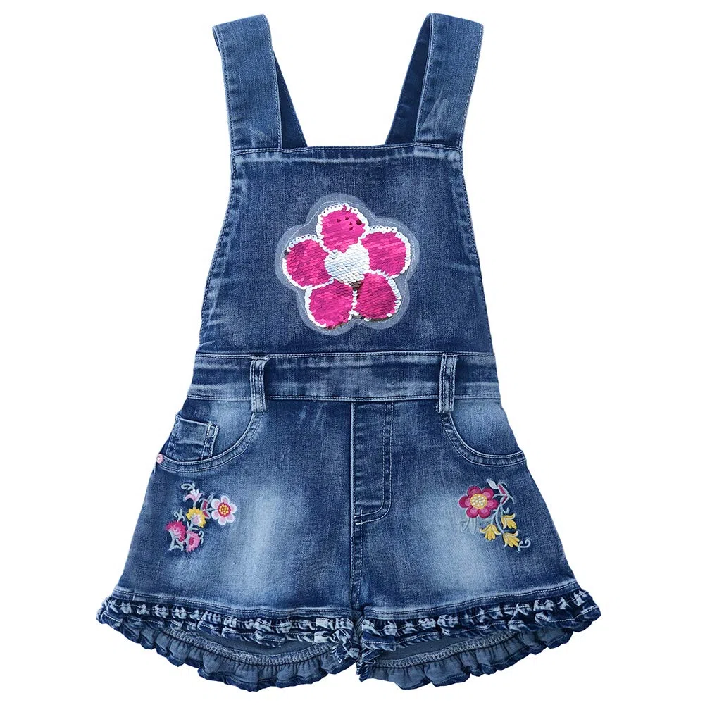 Pecolate 3-8Jahre Mädchen Overall Strampler Pailletten Elastisch Denim Latzhose Overalls Floret Stickerei Hosenträger Shorts Jeanshose