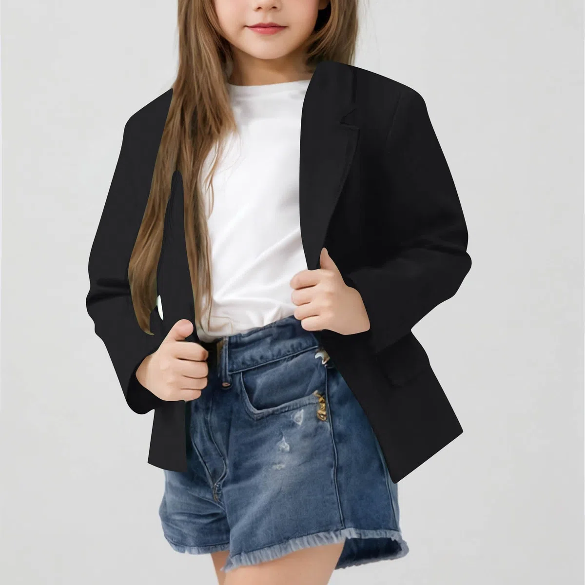 Mädchen Blazer Elegant Einfarbig Anzugjacke für Mädchen Mode Revers Langarm Trenchcoat mit Doppelter Seitentasche&Innentasche Frühling-Herbst Kinder Cardigan Jacke Kurz Arbeitsanzug 5-14 Jahre