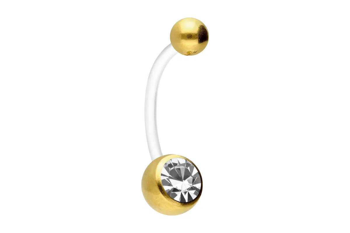 PIERCINGLINE flexibles Bauchnabelpiercing aus Teflon - für Schwangerschaft - mit Kugel aus Chirurgenstahl und Kristall - kürzbar - in 7 Farben