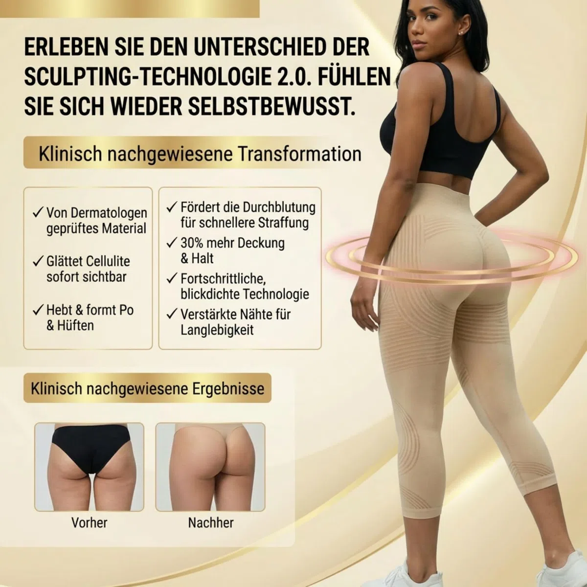 Coreex Celluflex 3D-Kompressionsleggings, Leggings Damen 3/4 LipöDem Anti Cellulite Leggings kompressionsleggins Damen High Waist Push-Up Trousers Yoga Fitness Sportleggins Sommerhose