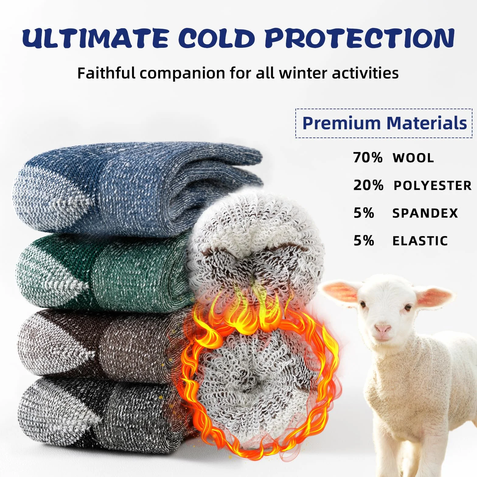 Vihir 4 Paar Wolle Socken Kinder Jungen - Crew Wolle Sportsocken Warme Wintersocken Dicke für Skifahren, Trekking, Wandern 22-26, 26-29, 39-34, 35-38