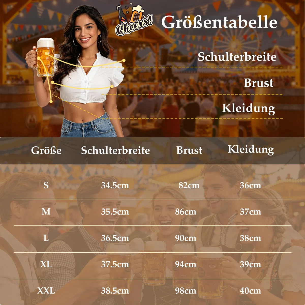 WERFORU Dirndl Bluse Für Damen Weiß Dirndlbluse Mit Flügelärmel V Ausschnitt Trachtenbluse für Oktoberfest