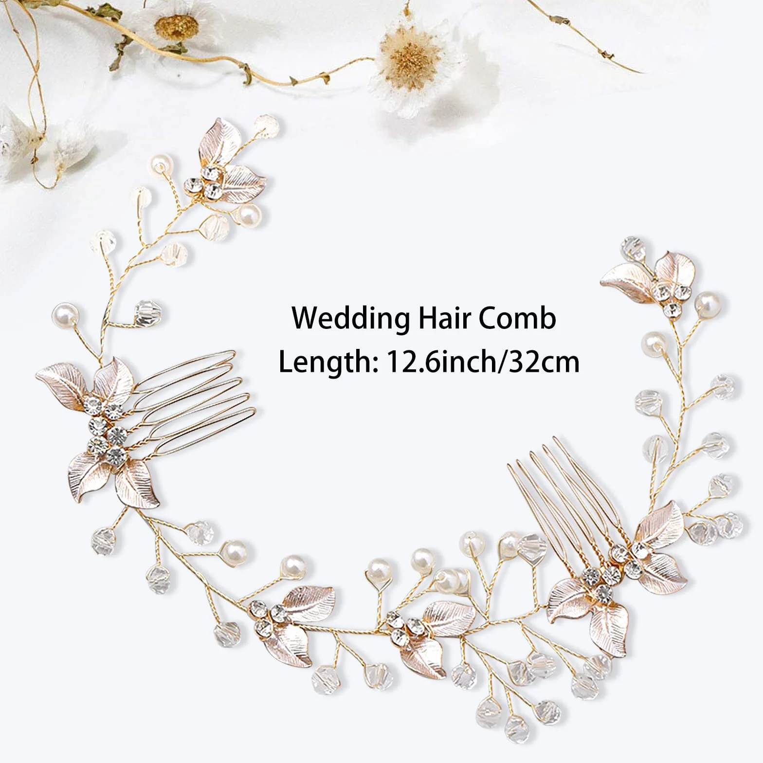 Haarschmuck Hochzeit für Bräute, Gold Blatt Perle Kristall Brautkamm Hochzeits Haarschmuck Vintage Brautschmuck Braut Haarband für Frauen und Mädchen