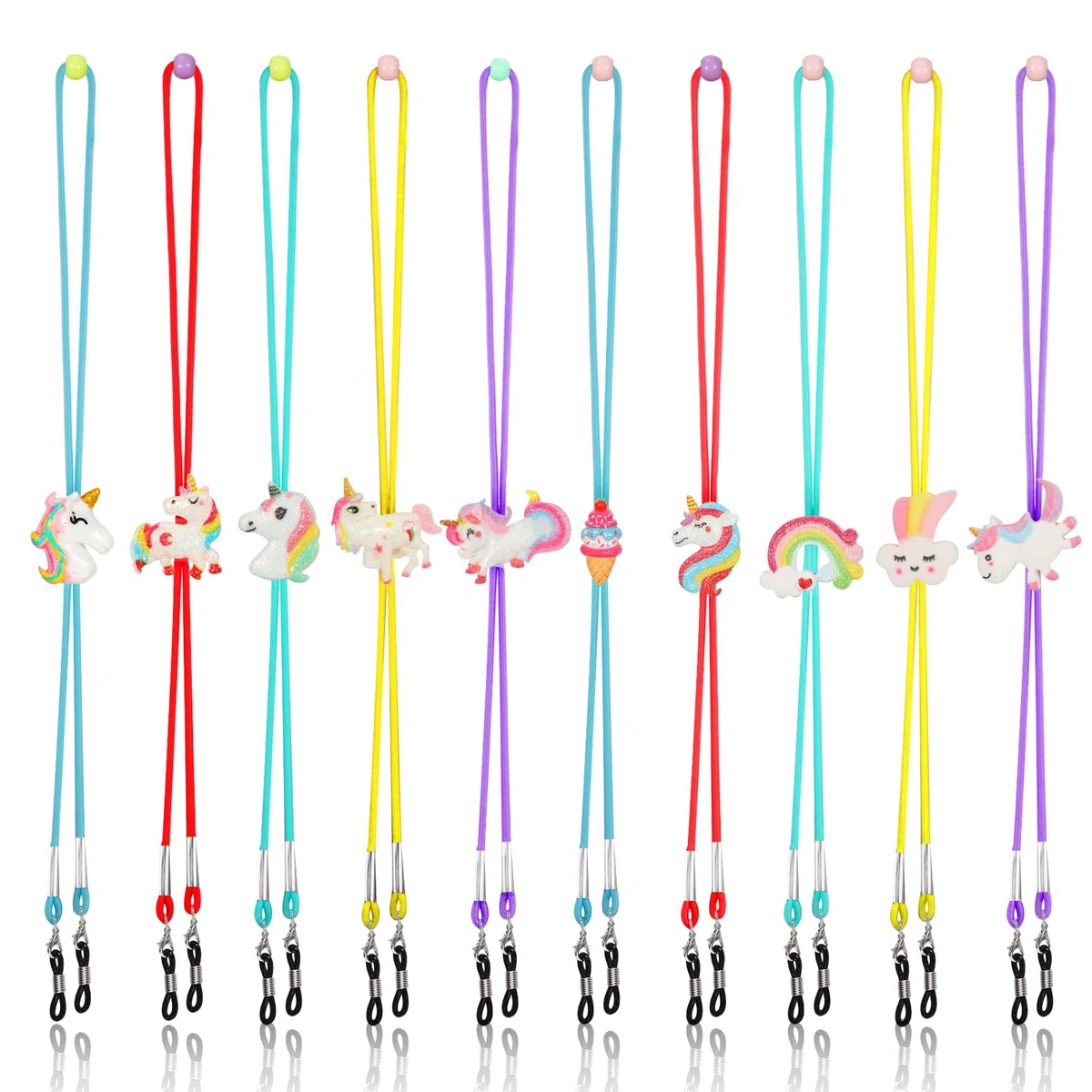 Hifot 10 Stück Kinder Brillenband, Einhorn Maskenband Verstellbar Lanyard Sonnenbrille Brillenschnur Brillenkette Brillenkordel Sport für Mädchen