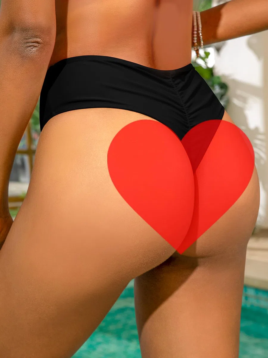 SHEKINI Damen Tanga Bikini Unterteil Hohe Taille Geraffte Rückseite Badeanzug Unterteil