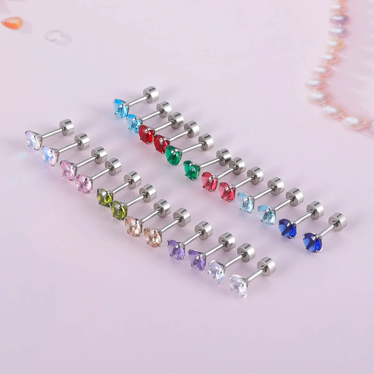 12 Paare flache Rückseite chirurgischen Edelstahl Ohrstecker, Schraube zurück Herz Stern Quadrat Teardrop Runde vergoldet Silber Cubic Zirkonia CZ Birthstone Ohrstecker Set