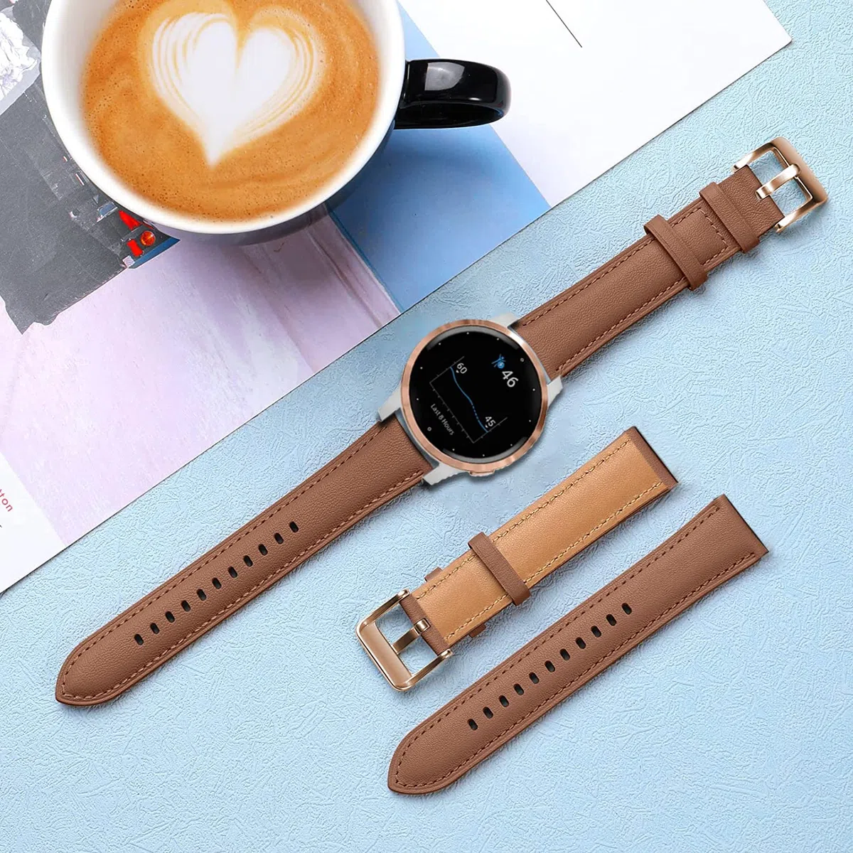 Issinlky echtes Lederarmband kompatibel Garmin Vivoactive 4S/Venu 4 41mm/Venu 2S/3S/Vivomove 3S,18mm Armband für Fossil Damen Gen 6/5E/4/3