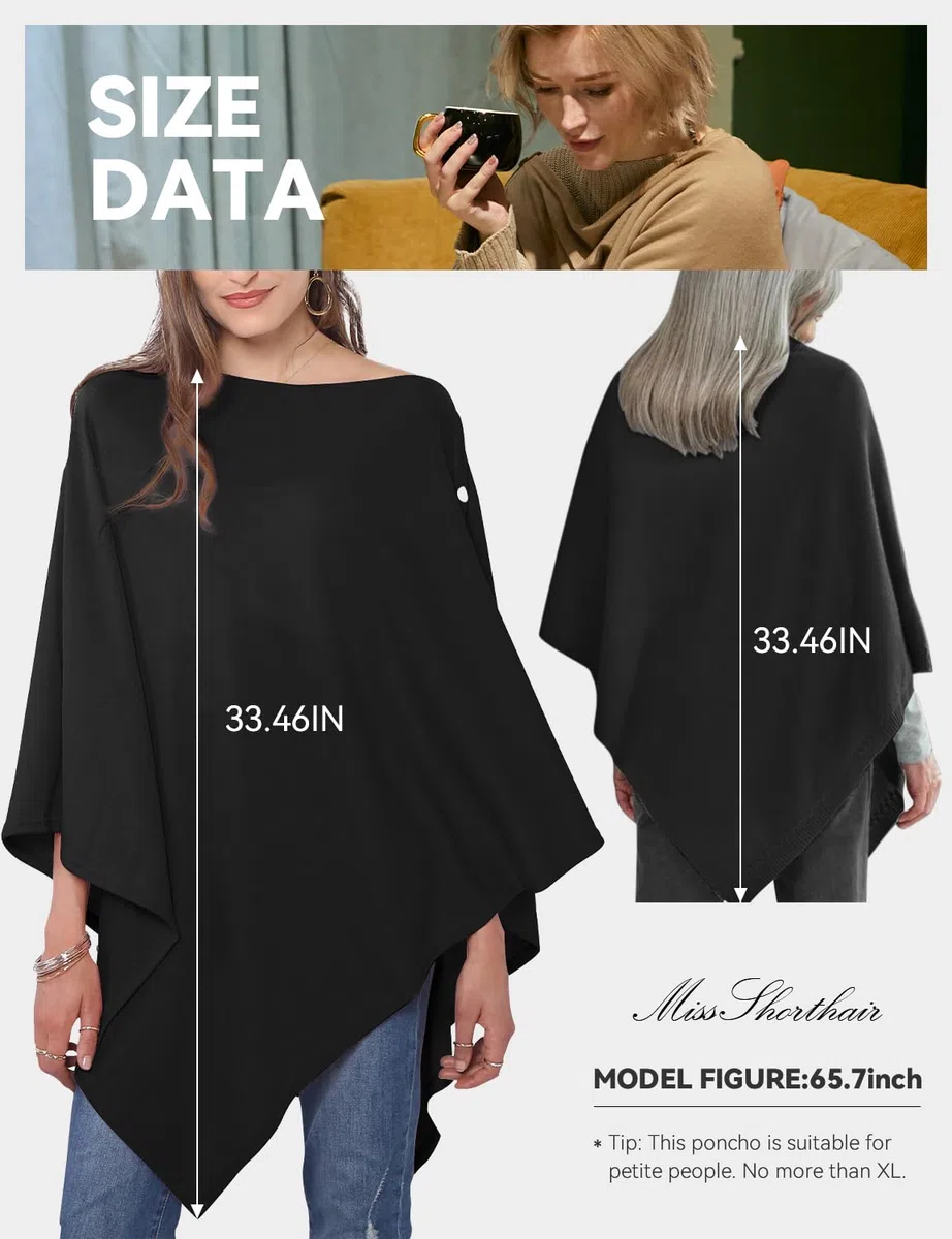 DiaryLook Kaschmir-Feeling gestrickter Poncho Damen Elegant, Langer Cape Damen Poncho für Frauen, weiche Knöpfe, Leichter Wickel Schal Cardigan für Frühling, Sommer, Winter Geschenk für Frauen