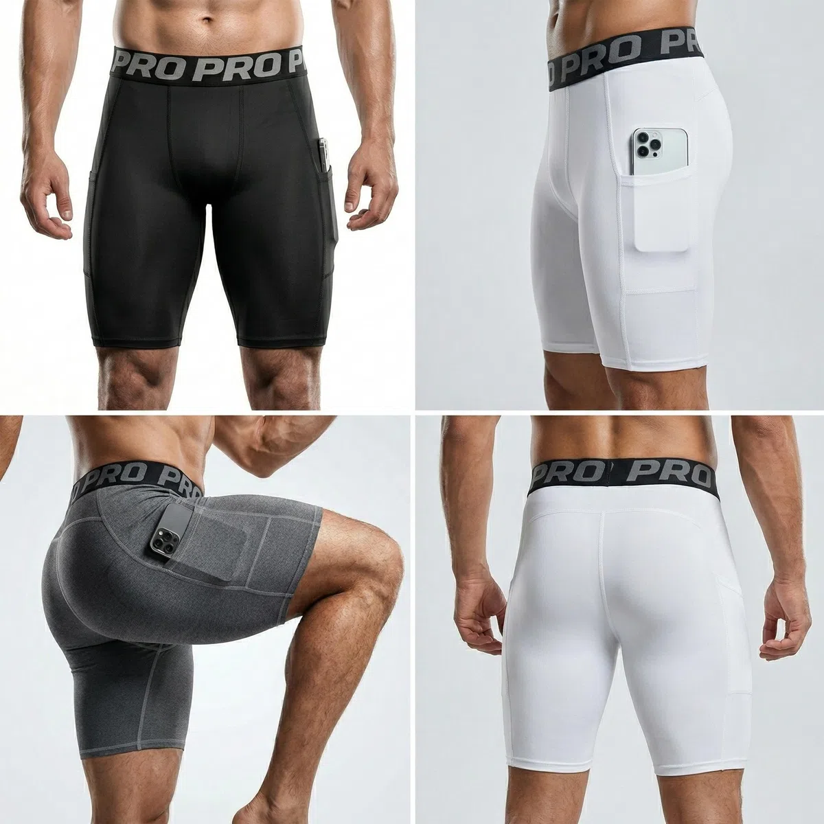 YUSHOW 1-3er Pack Kompressionsshorts Herren Kompressionshose Sporthose Kurz Schnell Trocknend Atmungsaktive Kurze Radlerhose Sommer Männer Laufhose Funktionsunterwäsche mit Taschen
