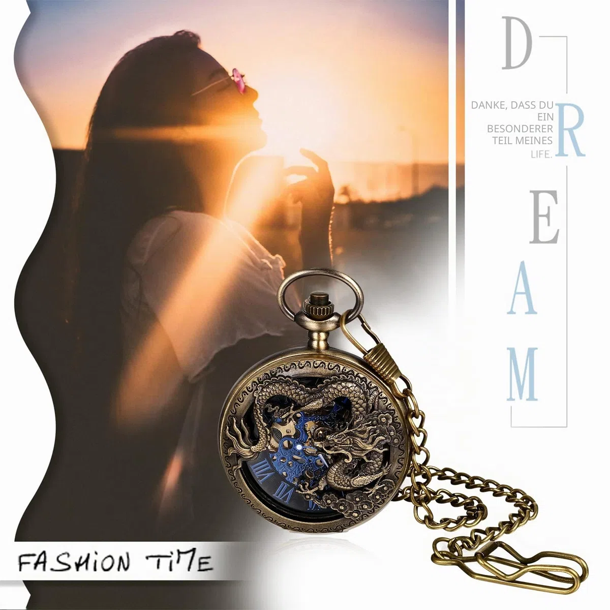 JewelryWe Taschenuhr Automatik Mechanische Herren Retro Römischen Ziffern Steampunk Skelett Uhr mit Kette