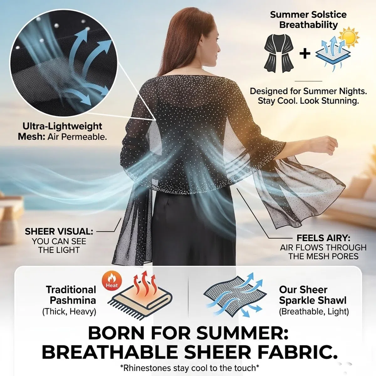Ladiery Schal und Wraps für Abendkleider, Weicher Schiere Chiffon Funkelnden Strass Hochzeitschal formelle Schal Wraps für Frauen
