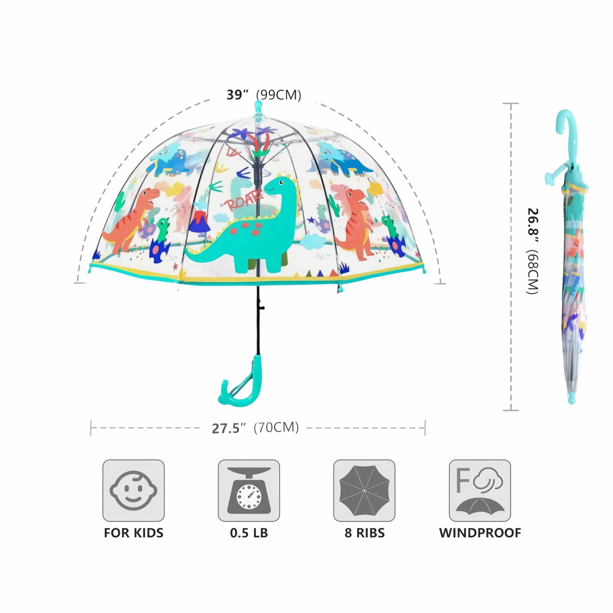 Generisch Kinder Regenschirm Kinder mit Kuppeldach Leichtes Niedliches Lustiges Design, Wind- und Regenschutzschirm,Stockschirm in Glockenform Transparent - Geschenke für Kinder
