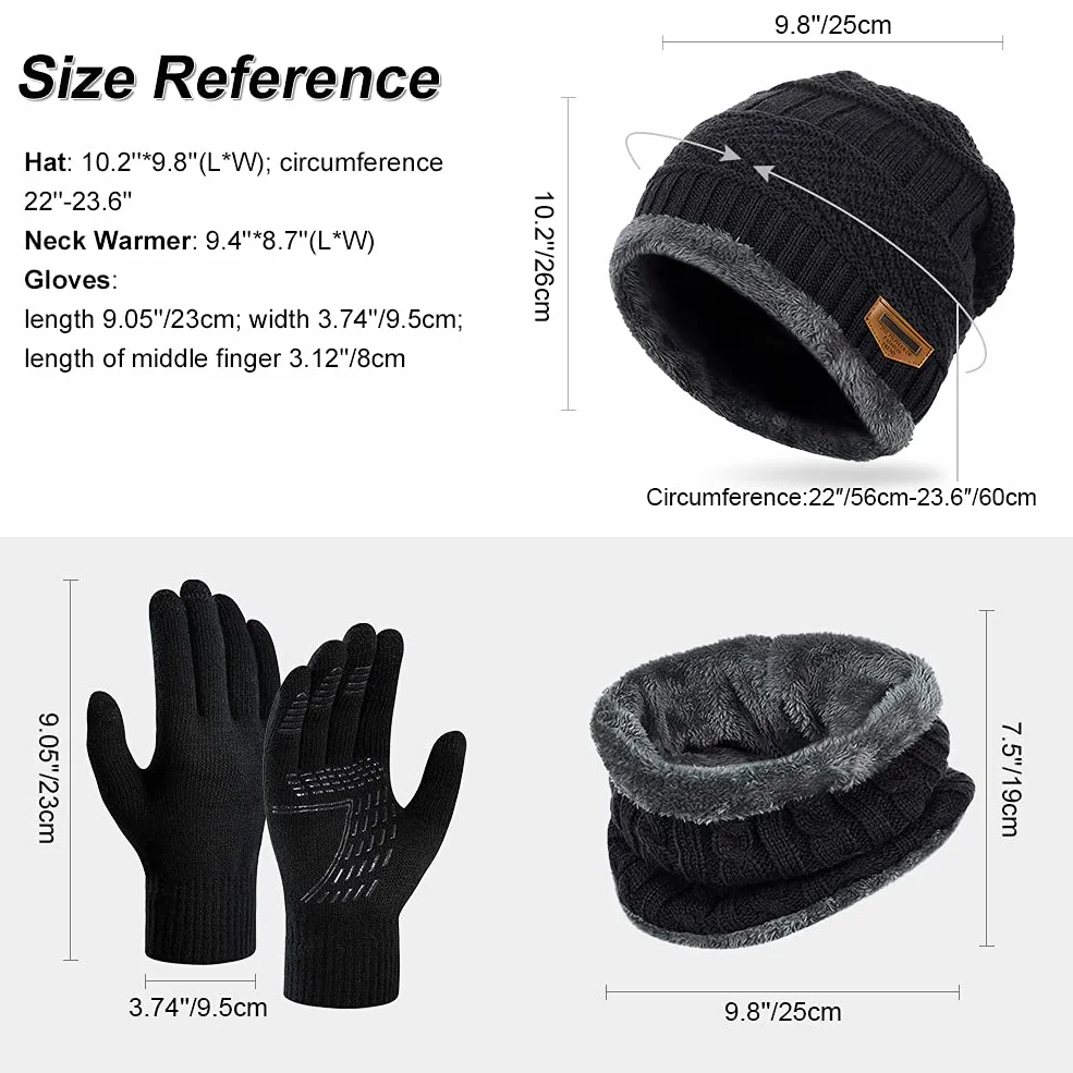 Wintermütze Schal Touchscreen Handschuhe Set - Unisex Beanie Strickmütze Winterschal Thermo Handschuhe | Fleecefutter Warme Knit Hut Loop Schal Rutschfeste Handschuhe | für Herre Ski 3-in-1 Winter-Set