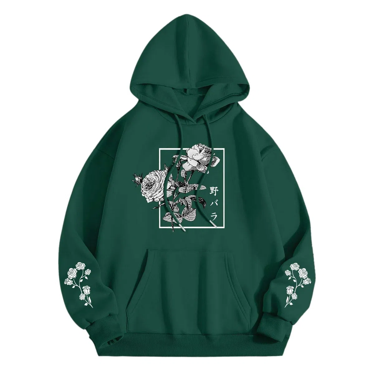 Generisch Unisex Hoodie mit Rosen-Grafik im Japan-Stil - Kapuzenpullover mit ästhetischem Blumen-Print | Streetwear Sweatshirt für Damen und Herren