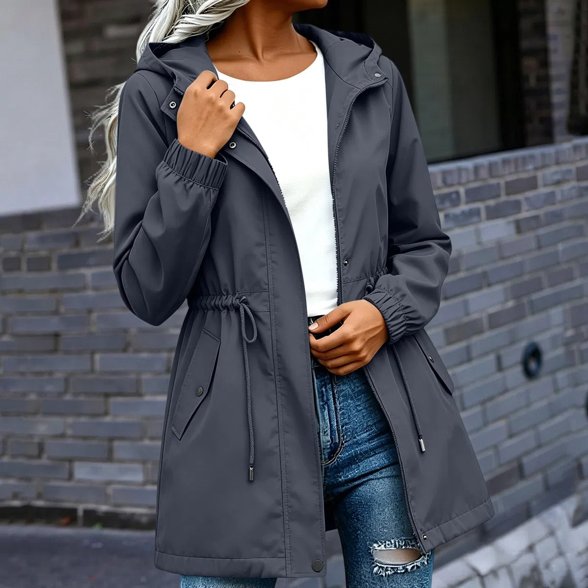 Damen Regenjacke Wasserdicht Übergangsjacke Outdoor Herbstjacke Motorrad Jacke Einfarbige Oberteil Casual Sportjacke Windjacke Leicht Windjacke Dünn Windbreaker