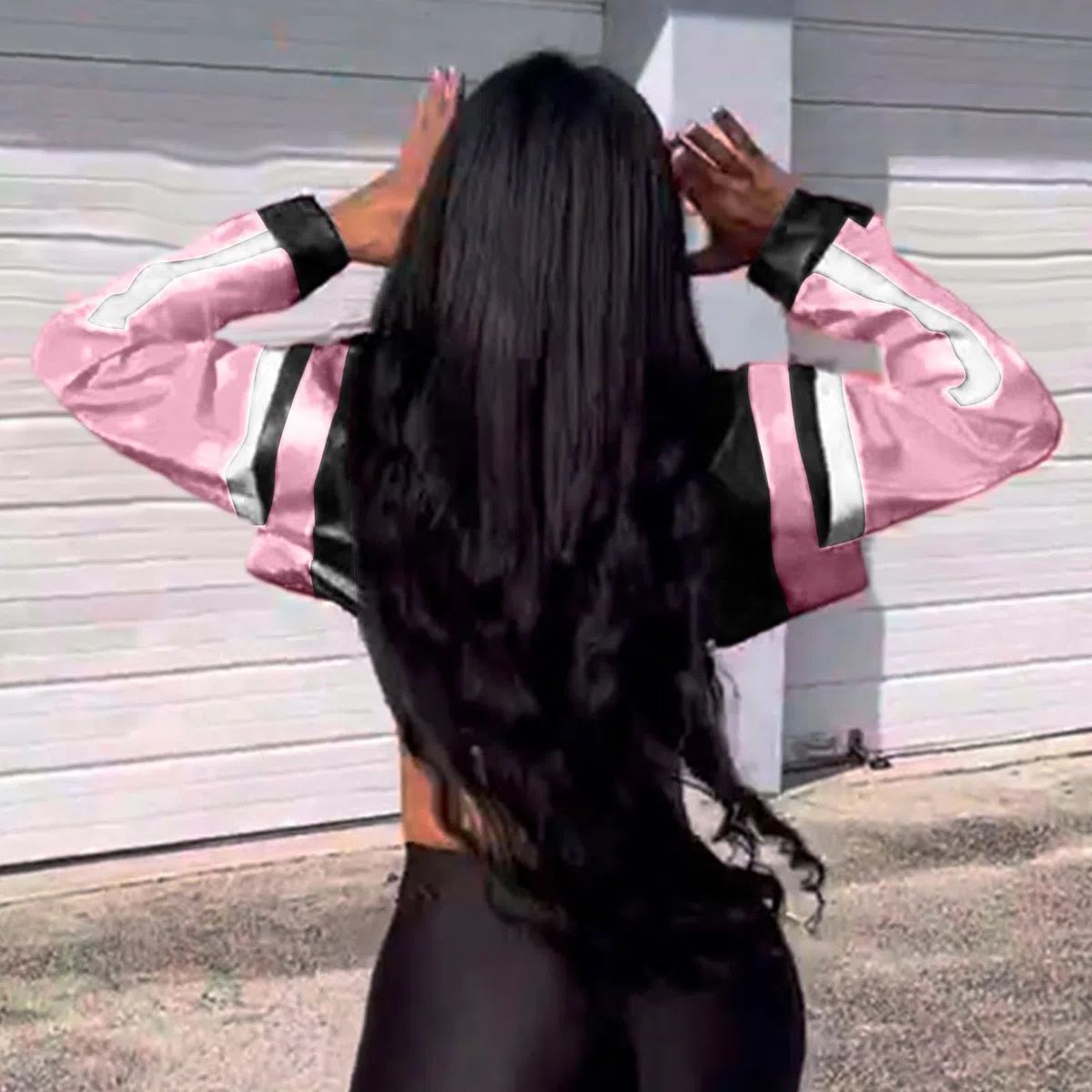 Lederjacke Damen Cropped Jacke Lässig Motorradjacke mit Reißverschluss Stehkragen Bikerjacke Y2K Brief Bomberjacke Kunstlederjacke Gothic Punk Jacke Übergangsjacke Streetwear