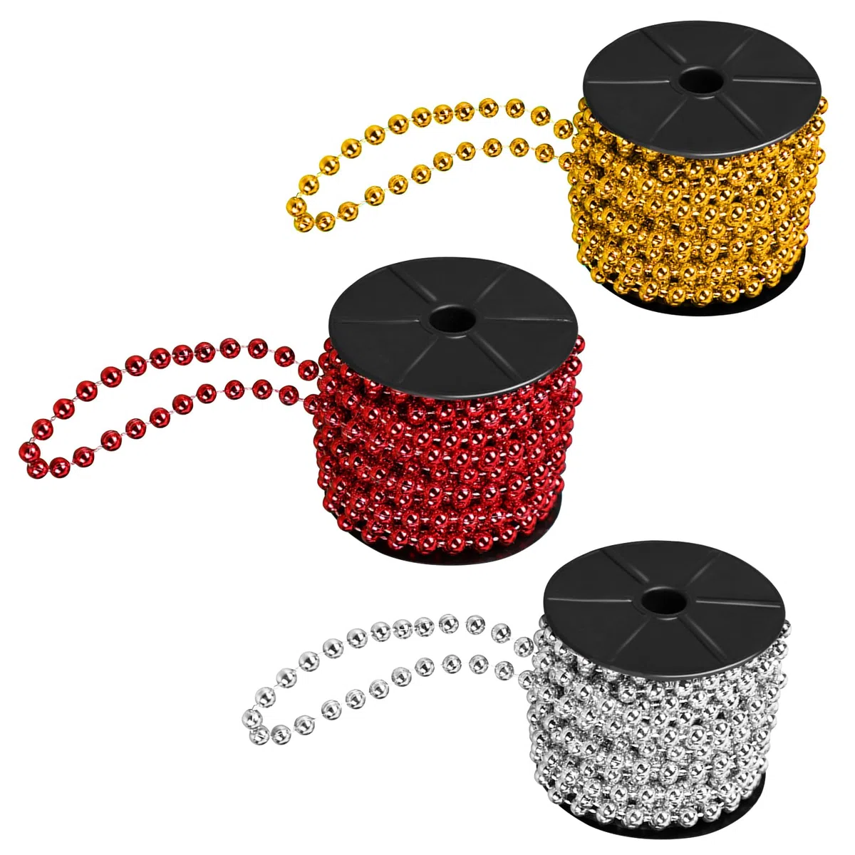 Perlenkette Weihnachtsbaum 8mm 10m Gold/Silber/Rot 3Stk ABS-Material Weihnachtsdekoration für Baum Schmuck DIY (mit Fishingline)