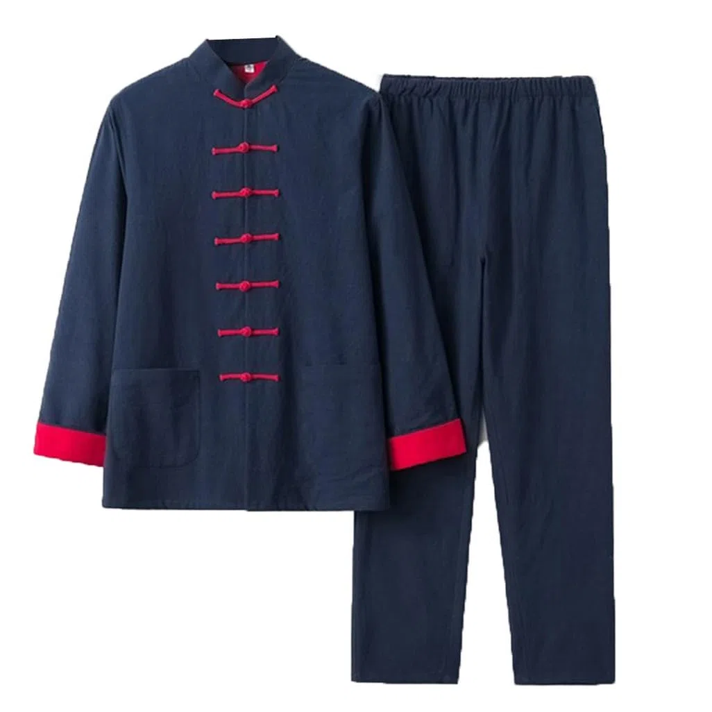 Baumwoll-Leinen-Tang-Anzug für Herren, Hanfu, chinesische traditionelle Kleidung, Kampfsport-Anzug, Kung-Fu-Flügel-Chun-Jacke, langärmelig, Tai-Chi-Uniform, Mantel, Hose