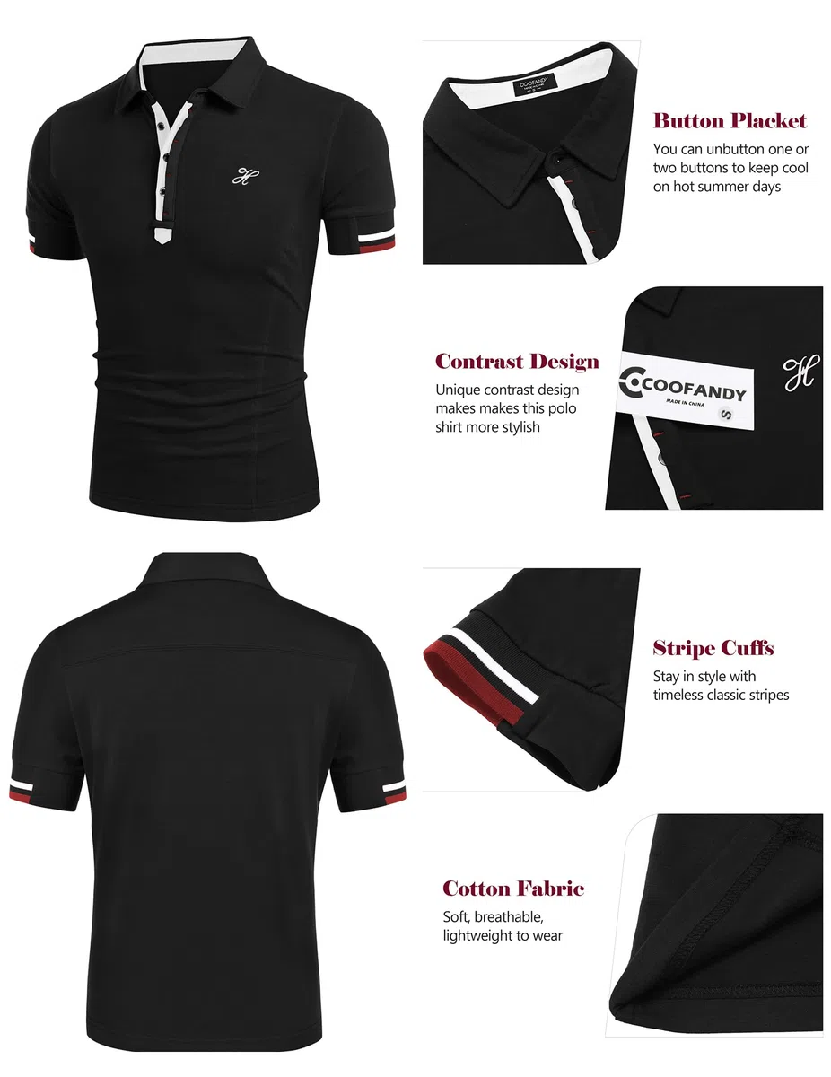 COOFANDY Poloshirt Herren Kurzarm Golf T-Shirt Männer Polohemd Sommer Muscle Shirts Sports Polo Slim Fit