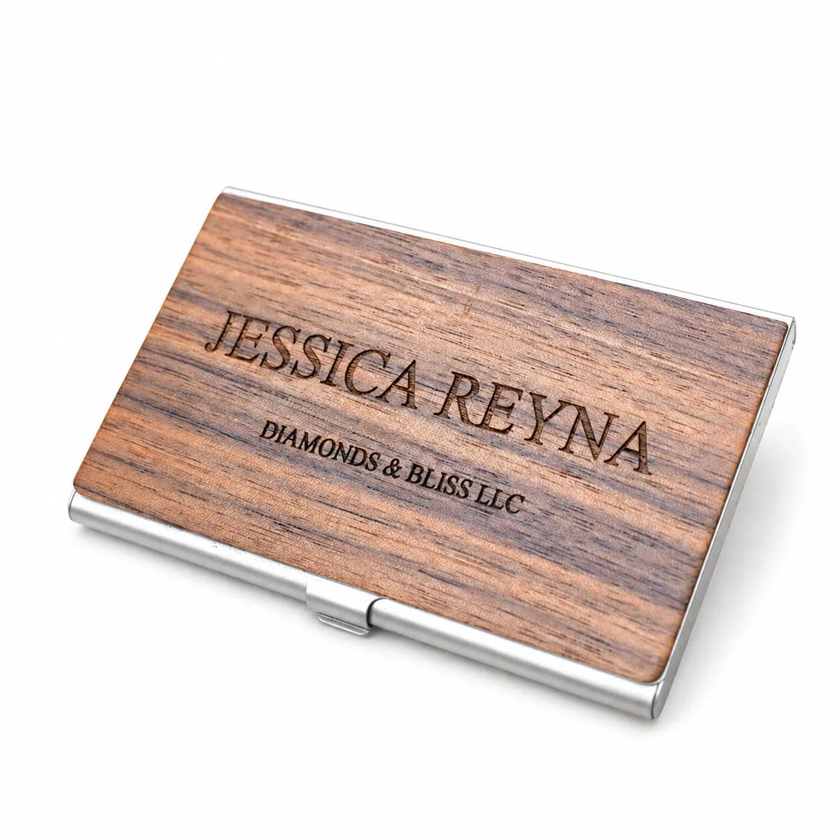 Personalizd Visitenkartenetui, personalisierbar, Holz & Edelstahl, mehrere Brieftaschen, Kreditkarten- und Ausweishalter für Damen und Herren, mit eingraviertem Namen und Logo