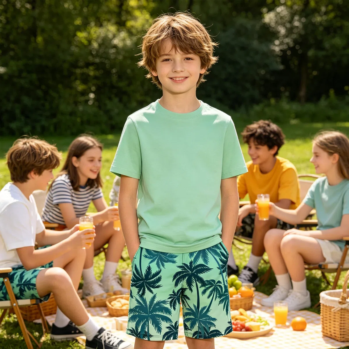 RAISEVERN Badehose Jungen Sommer Schnelltrocknen 3D Grafik Kinder Badeshorts mit Kordelzug & Taschen 7-14 Jahre