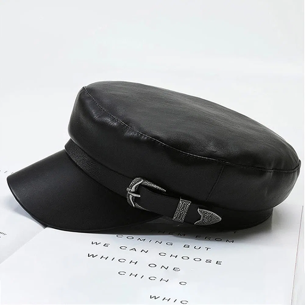 XYIYI Damen Fiddler Cap Newsboy Hut PU Leder Visor Baskenmütze Cap Paperboy Gatsby Hut
