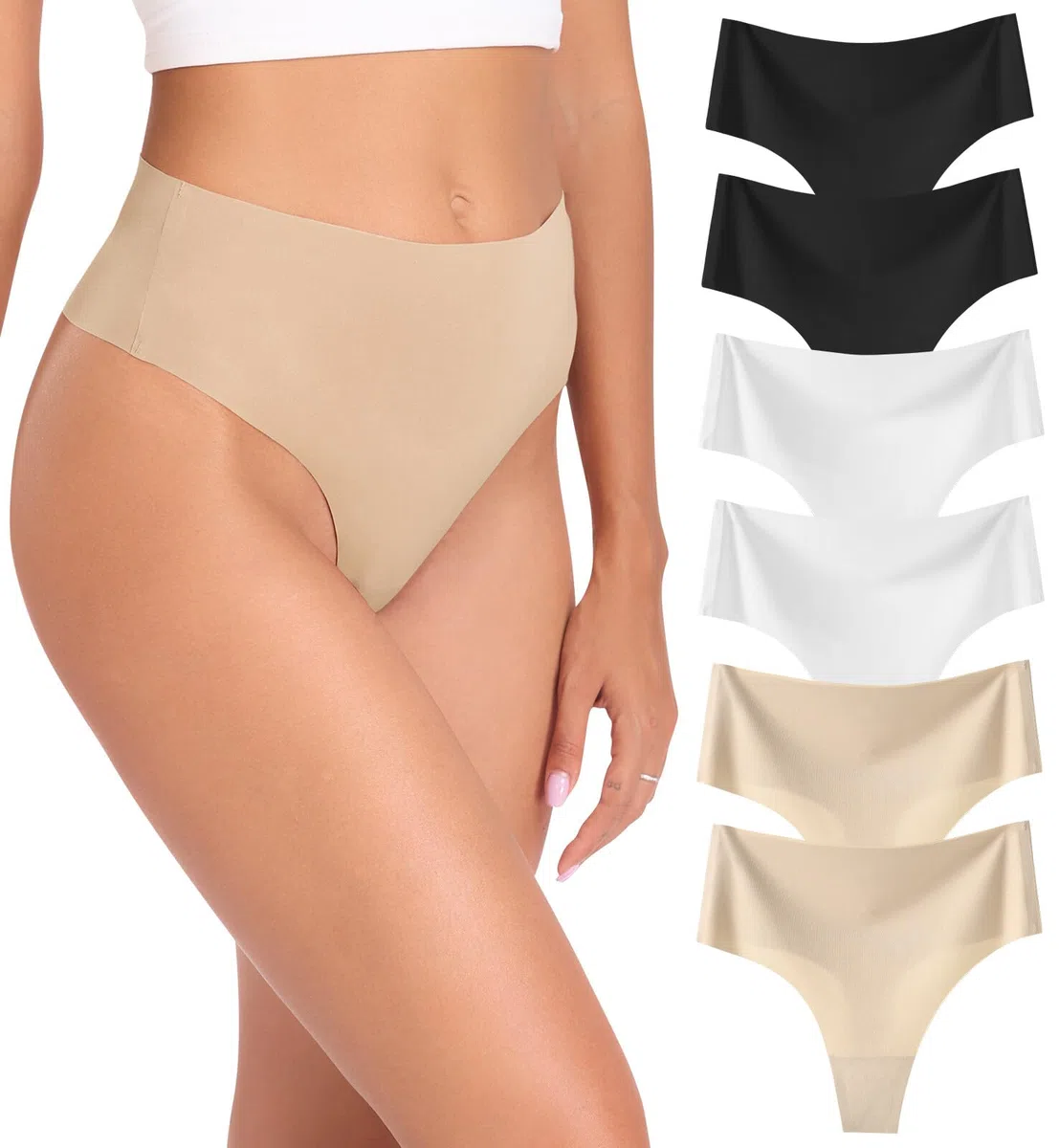 Wealurre 6er Pack Tanga Damen String Seamless Slips Damen High Waist Unterwäsche Nahtlose Unsichtbarer Unterwäsche Frauen Mehrpack XS-XL