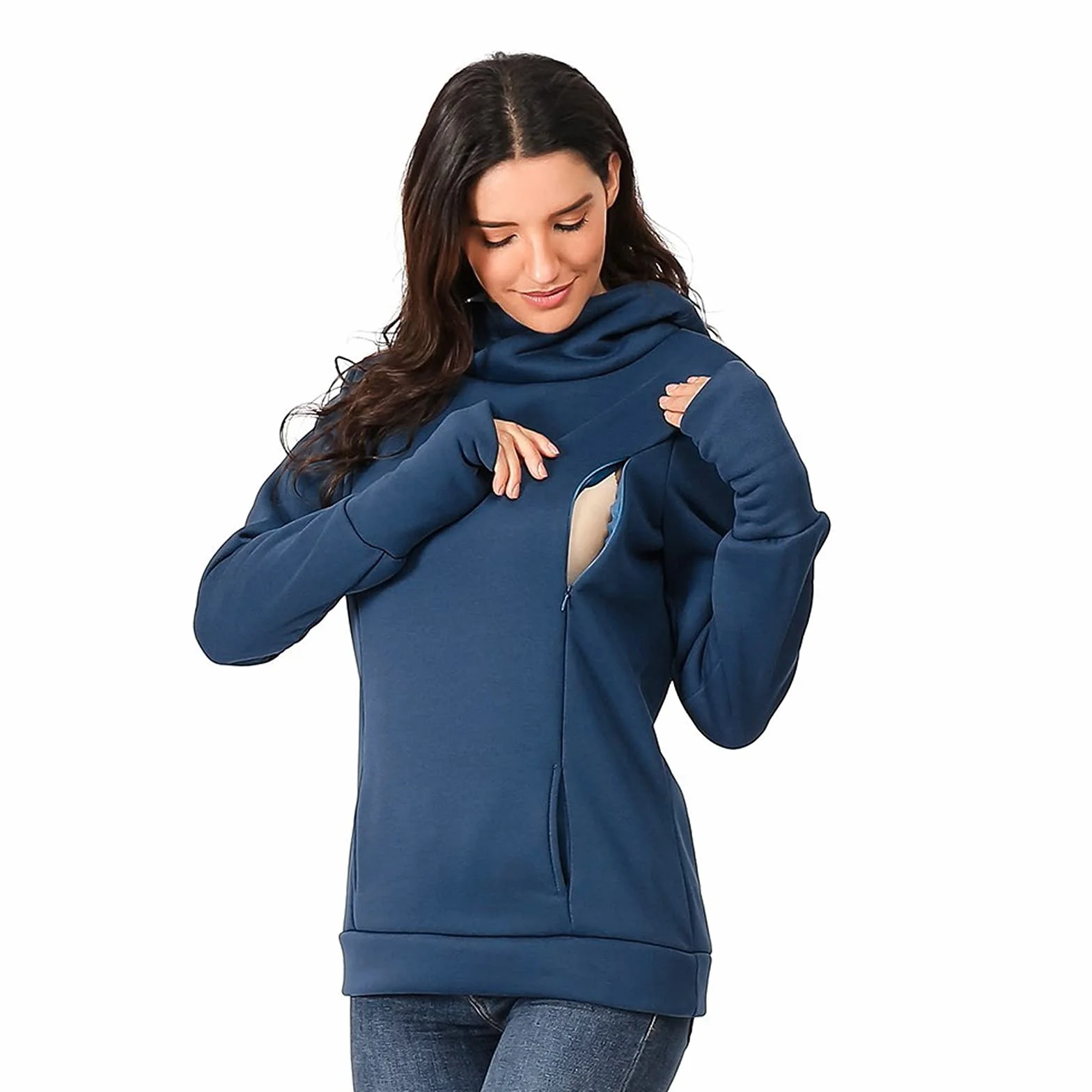 Damen Stillen Hoodie Mutterschaft Fleece Stillpullover mit Kapuze,Umstandspullover Langarm Stilloberteil Umstandsmode Winter Warm Pullover Schwangere Pflege Stillen Shirt Sweatshirt zum Stillen
