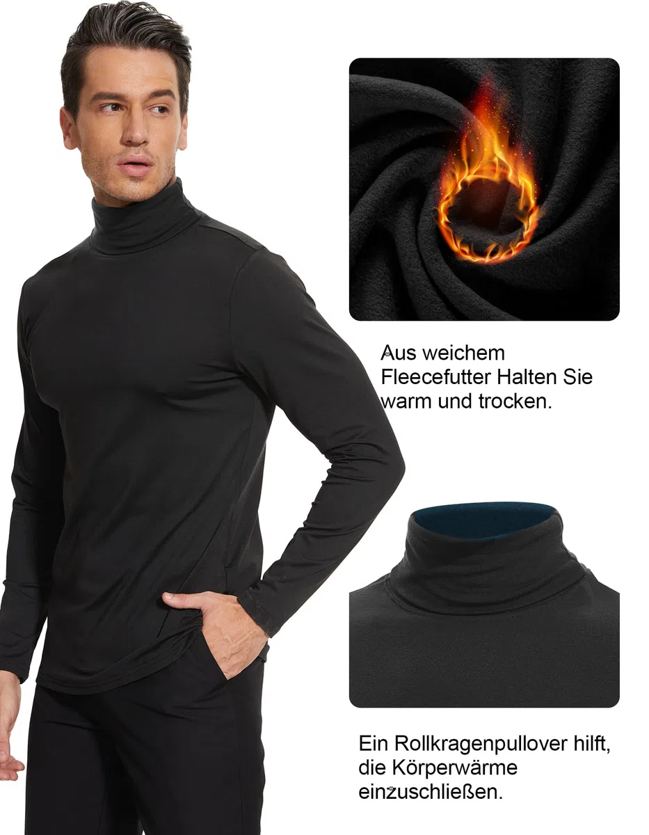 SIMIYA Herren Rollkragen Basic Männer Langarmshirt: Slim Fit Innenfleece Thermounterwäsche Oberteil Langarm Elastisch Rollkragenshirt Angenehm und Atmungsaktiv