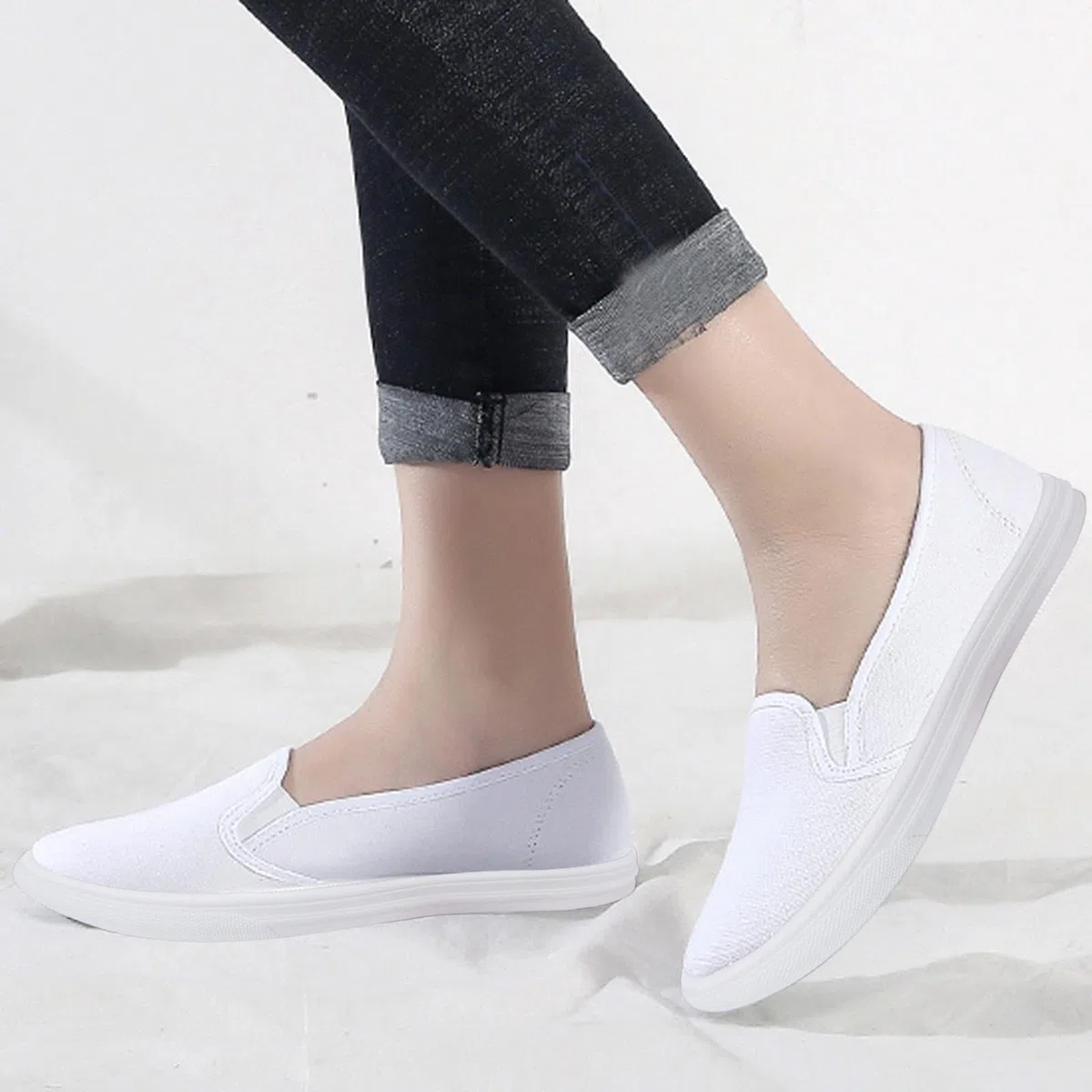 Flache Schuhe für Damen, weite Passform, Segeltuchschuhe, leicht, bequem, lässig, atmungsaktiv, Halbschuhe, ohne Schnürsenkel, modische Stoffschuhe für Damen