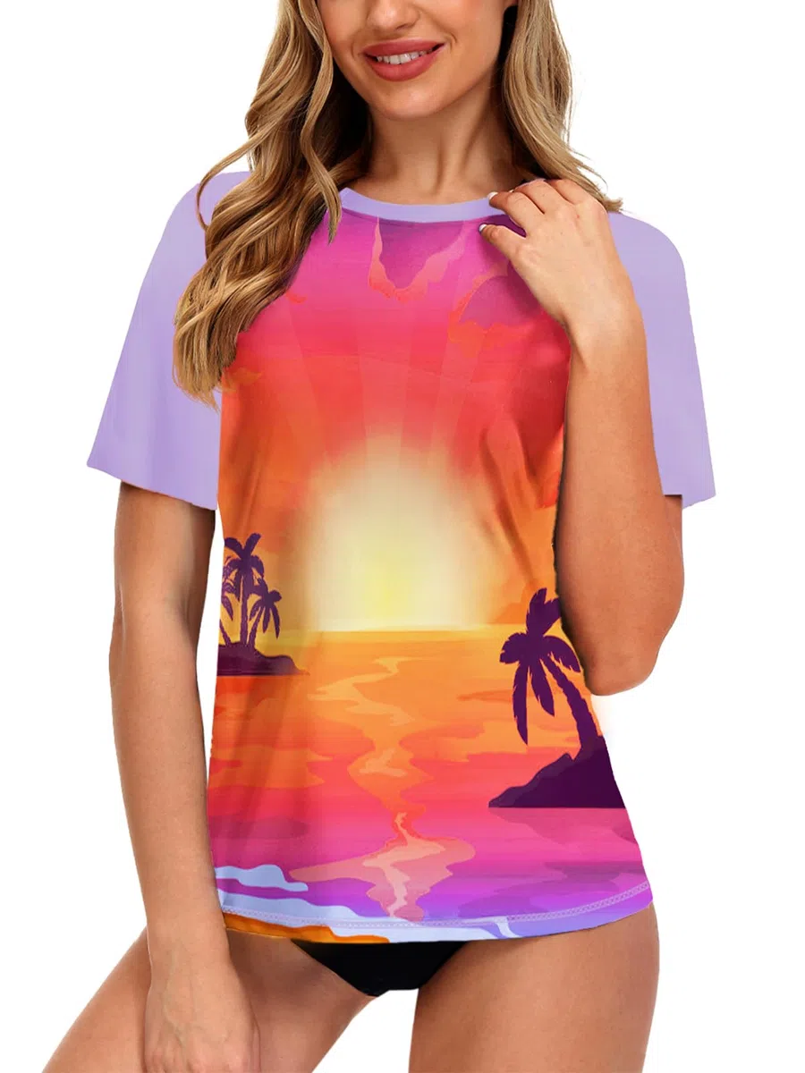 Damen UV Shirt Kurzarm Schwimmshirt UPF 50+ Rash Guard Kurzarm Schnelltrocknend Badeshirt S-XXL