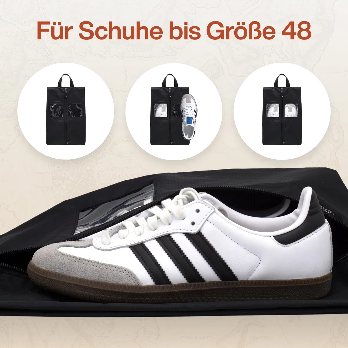 TRAVEL DUDE Schuhtaschen 2er Set | schwarz | mit transparentem Fenster | wasserabweisend, Ultraleicht & staubdicht | Schuhbeutel für kleine & große Schuhgrößen | zum Aufbewahren im Koffer