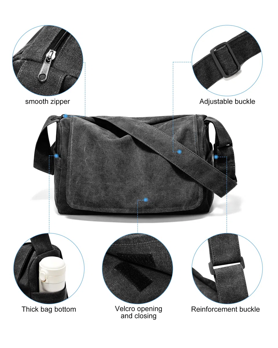Umhängetaschen Herren aus Canvas, Vintage Canvas Messenger Bag, Laptoptasche 15.6 Zoll Arbeitstasche Herren, Lehrertasche Herren Tasche Männer
