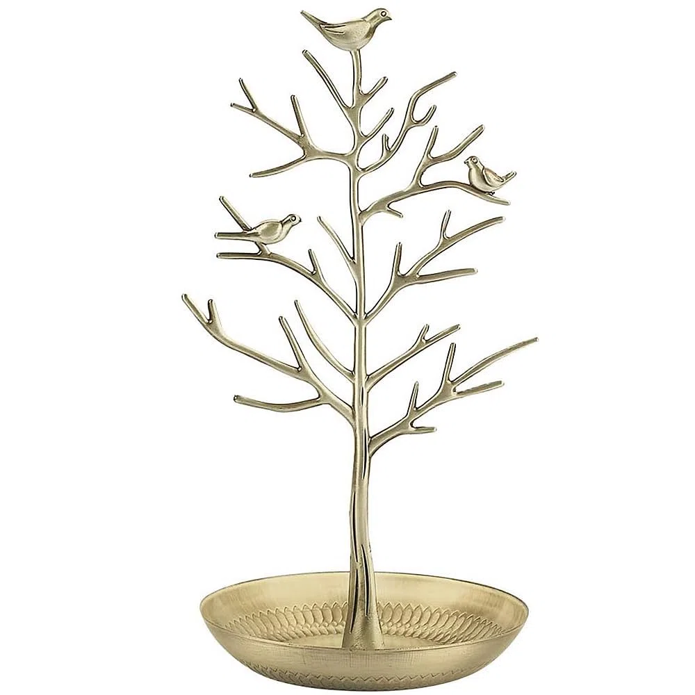 TRIXES Schmuckbaumständer im Gold-Stil – Vintage-Vögel – Hängen Sie Ihren Schmuck auf – Hängender Organizer-Rack-Turm – Präsentationsständer