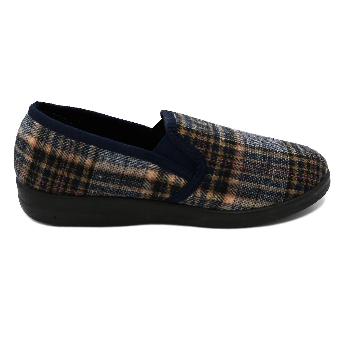 Herren Hausschuhe kariert | Bequeme Pantoffeln für Männer mit rutschfester Sohle | Leichte & warme Slipper für Zuhause in klassischer Filzoptik | Farbe: Grau & weitere