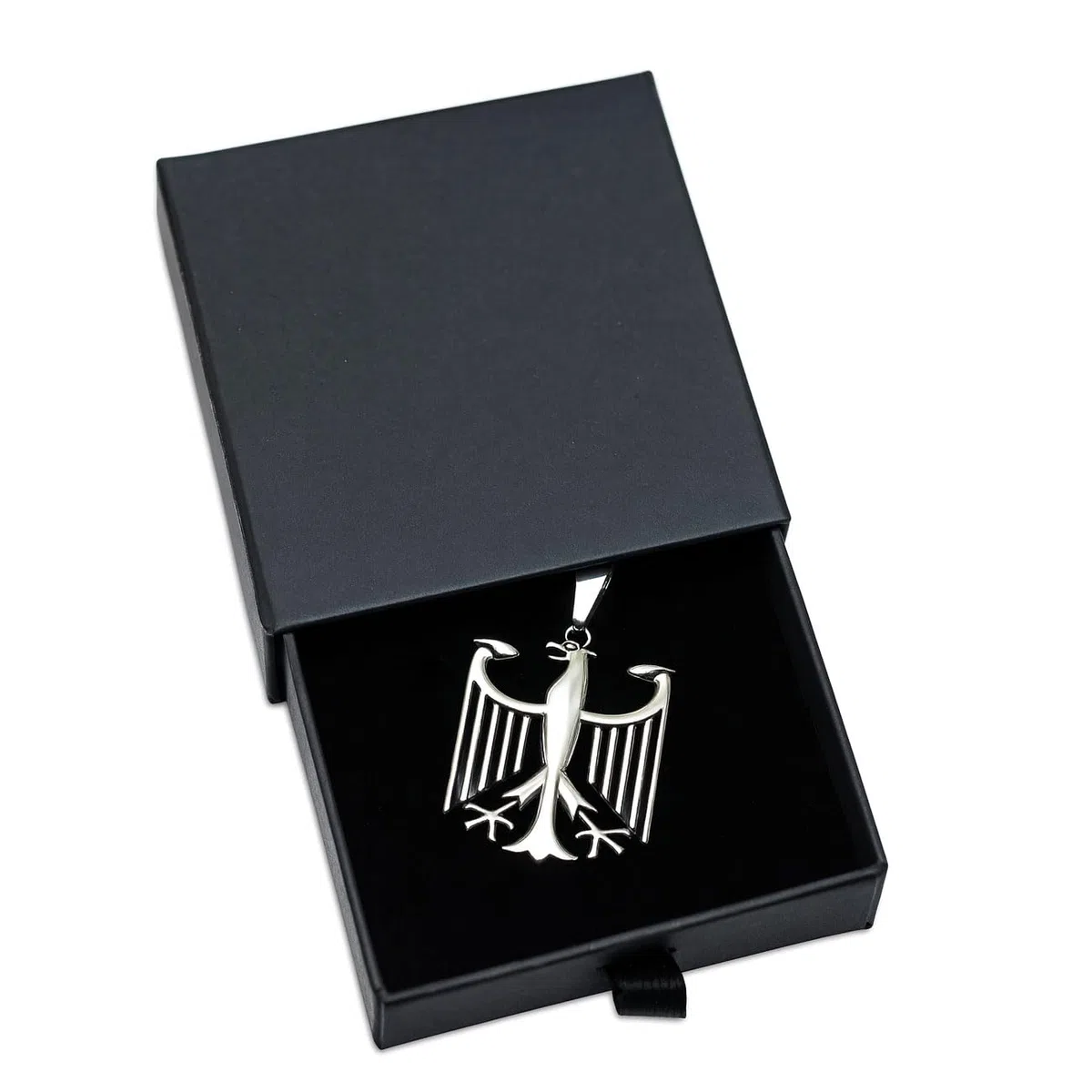 Soul-Cats Halskette mit Bundesadler Anhänger aus 316L Edelstahl, handpoliert, in Silber oder Gold, verschiedene Ketten & Längen 55–70 cm, Geschenkverpackung