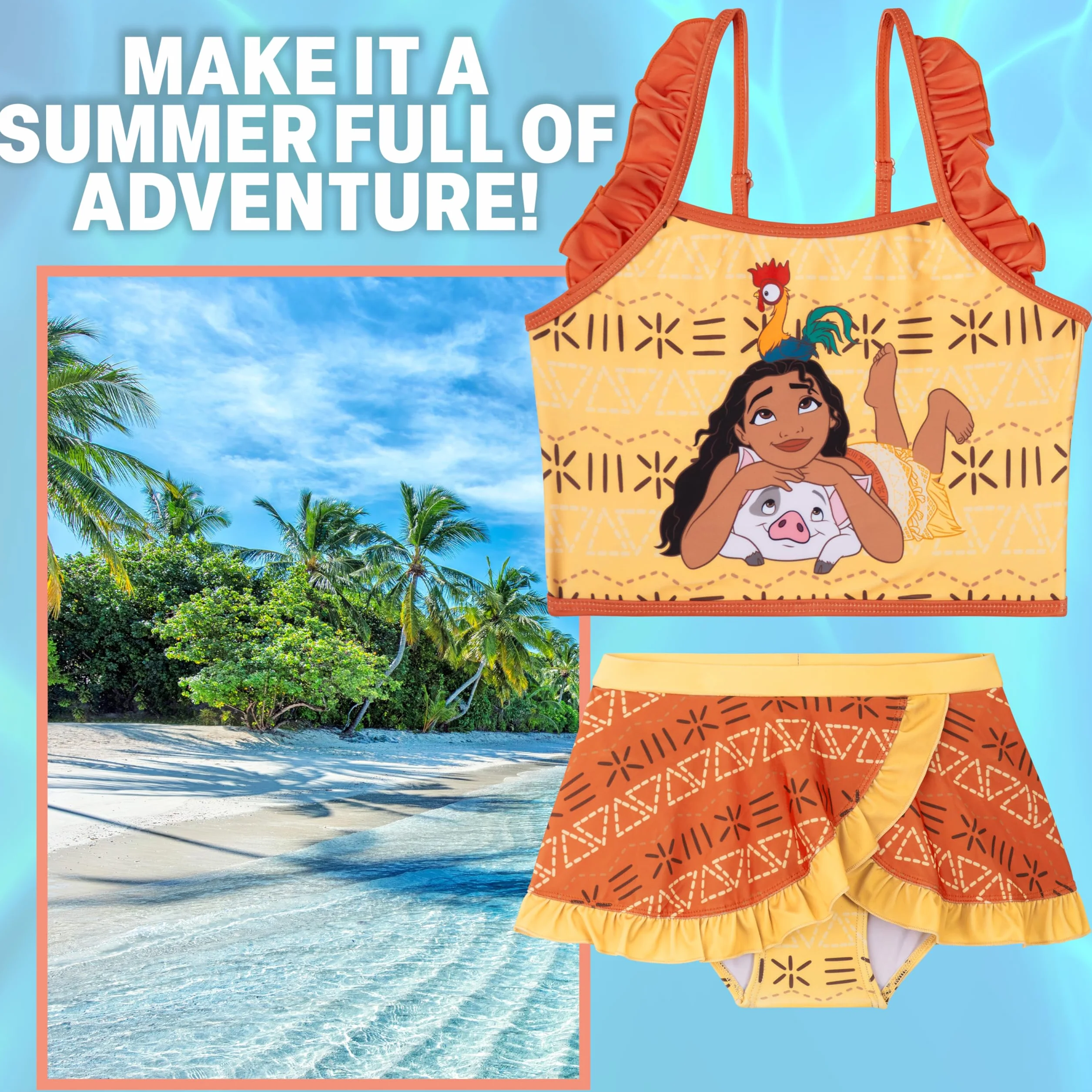 Disney Vaiana | Frozen | Arielle Bikini Mädchen Badeanzug, Elastisch & Verstellbar, Sommer Bademode Tankini Set Zweiteilig, Geschenke für Kinder