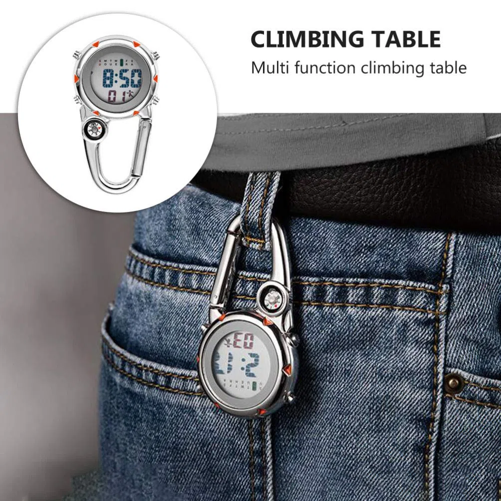 VOSAREA Karabiner Uhr Digital Sportuhren Angeln Wandern Klettern Mini Taschenuhr mit Kompass Camping Outdoor Activities Ärzte Krankenschwestern Orange