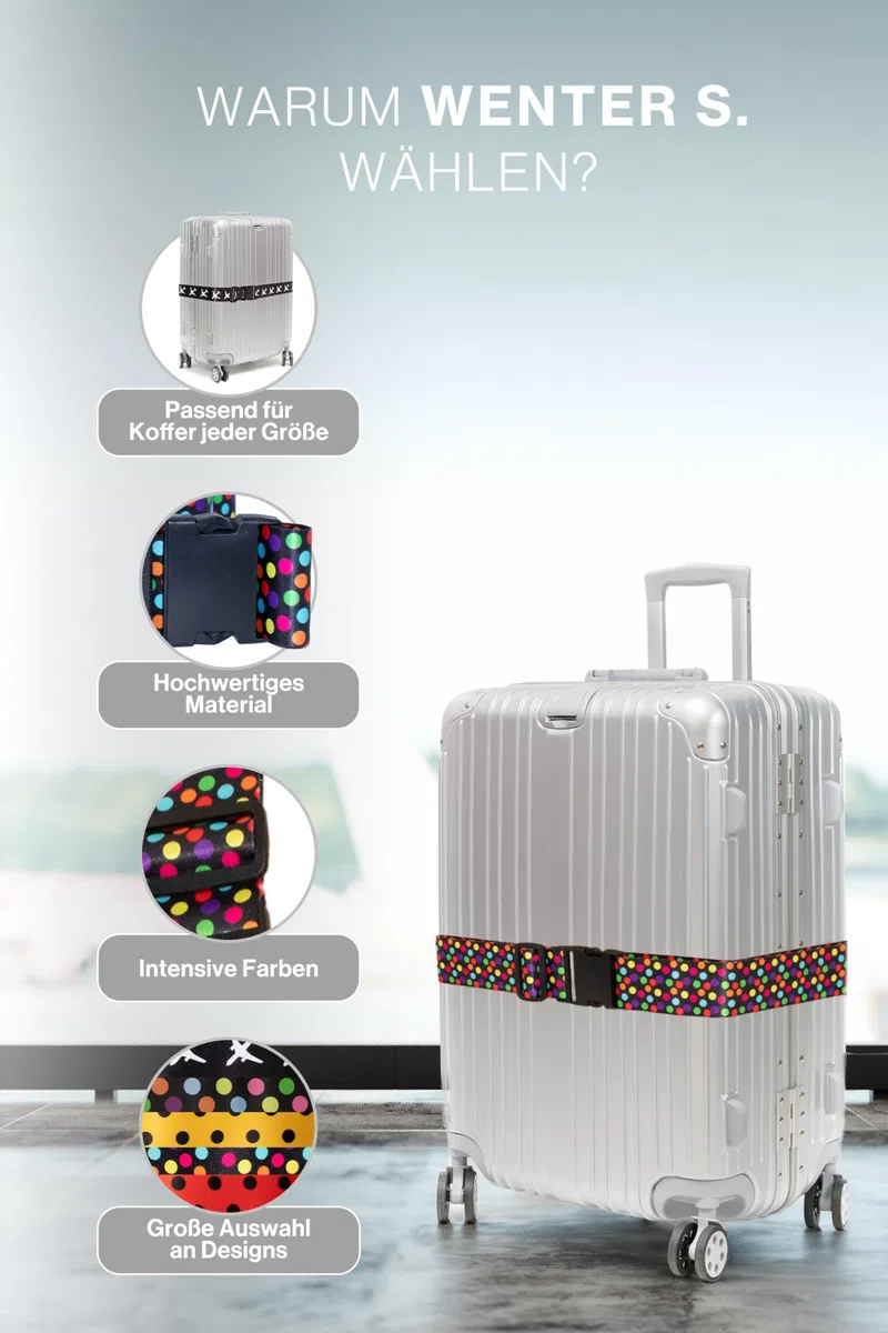 Wenter.S Koffergurte einzigartiges Kofferband Premium Gepäckgurt zur Individualisierung Ihrer Koffer - Gurt in stylischen Designs - Luggage Strap - praktisches Kofferband (schwarz weiß)