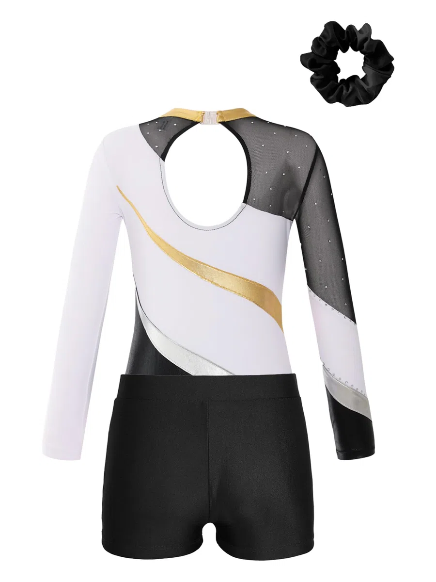 Turnanzug Mädchen Langarm Gymnastikanzug Mit Hose Und Haarband 3-teiliges Gymnastik-outfit Wettkampf