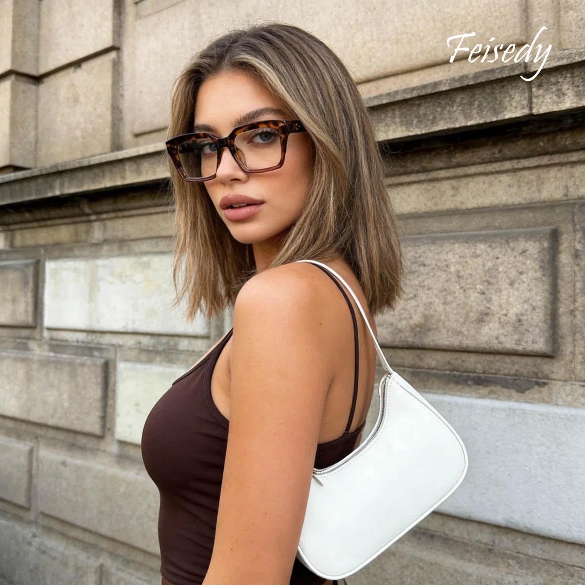 FEISEDY Klassische Brille Rechteckig Klare Linsen Dicker Brillenfassung für Damen Herren B2461
