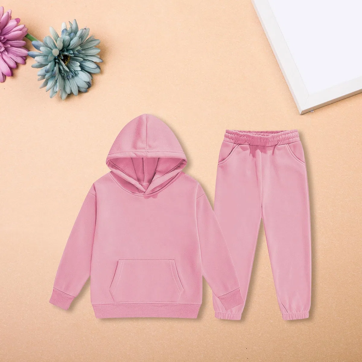 Jogginganzug Mädchen Jungen 2 Teilige Sportbekleidung Sportlich Rippensaum Hoodie Jogginghose Outfit Einfarbige Warme Trainingsanzug Sportanzug Sets Schule Freizeitanzug Bekleidungssets