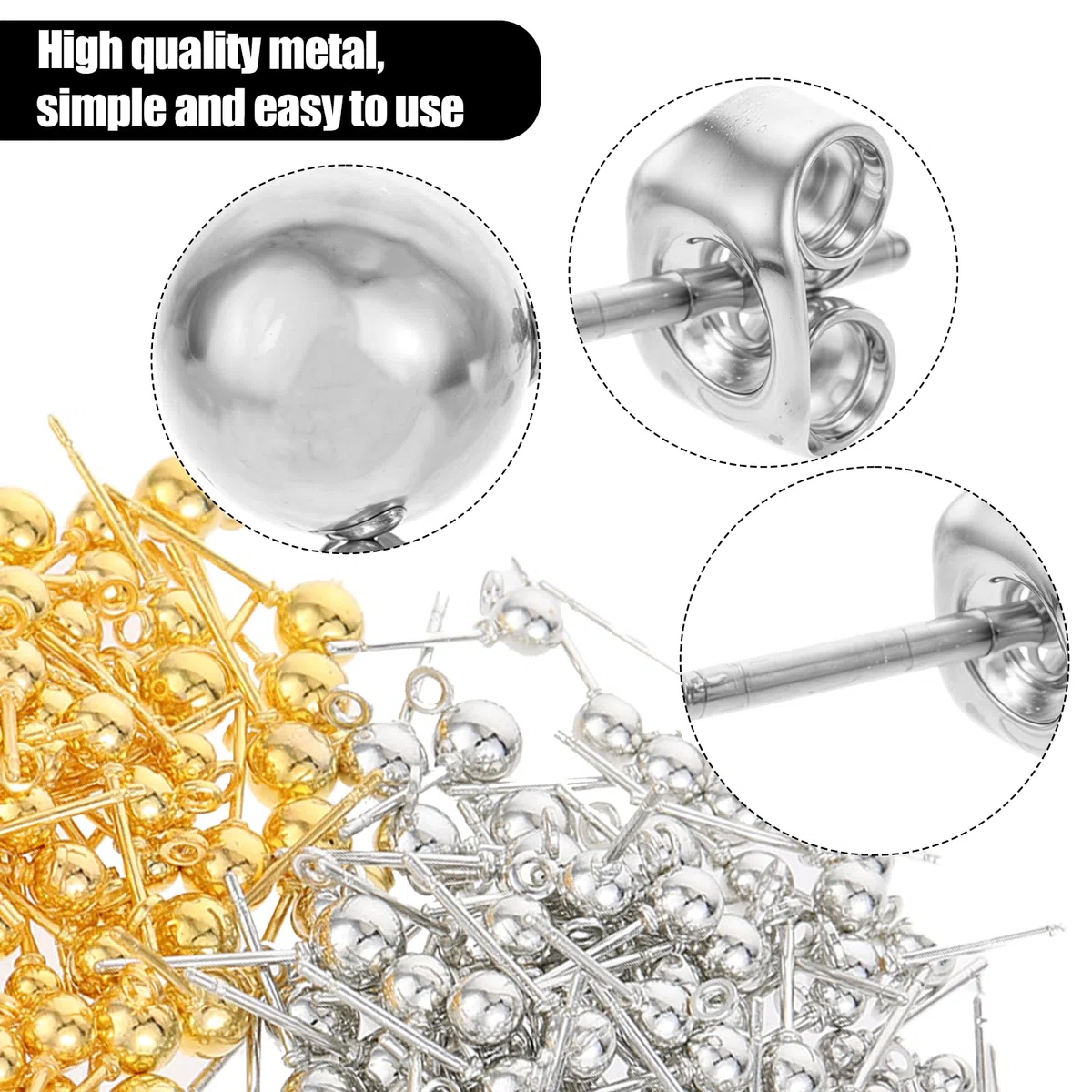 salbsever 450 Stück Ohrsteckerv,Ohrringe Ohrstecker Rohlinge Kleine Kugel Ohrstecker mit Ohrring Schmetterling Rücken für DIY Schmuckherstellung