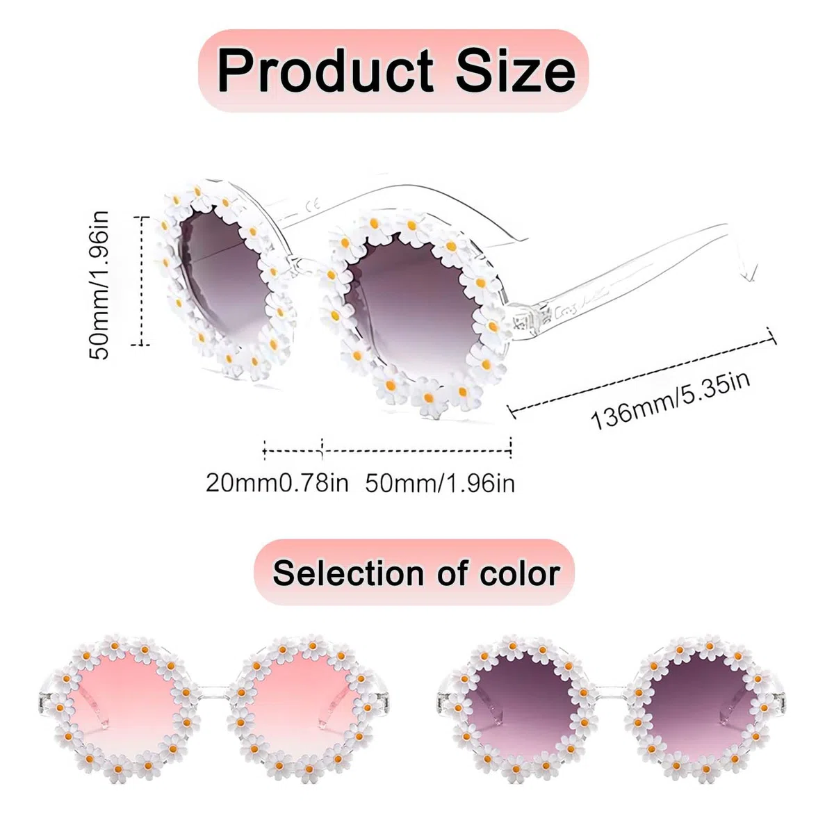 SoundZero 2 Sonnenbrillen Gänseblümchen, Party-Sonnenbrille, Urlaubssonnenbrille, runde Sonnenbrille, Blumendekoration, polarisierte Sonnenbrille, lustige Brille, für Erwachsene, Strand