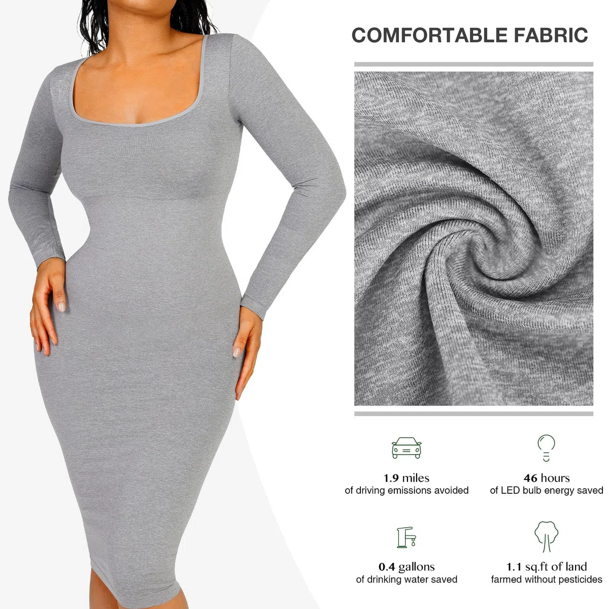 FeelinGirl Bodycon Kleid Shapewear für Damen mit Abnehmbarem BH-Pad Winter Shaping Dress Bauchweg Seamless Recyceltes Material Elegant