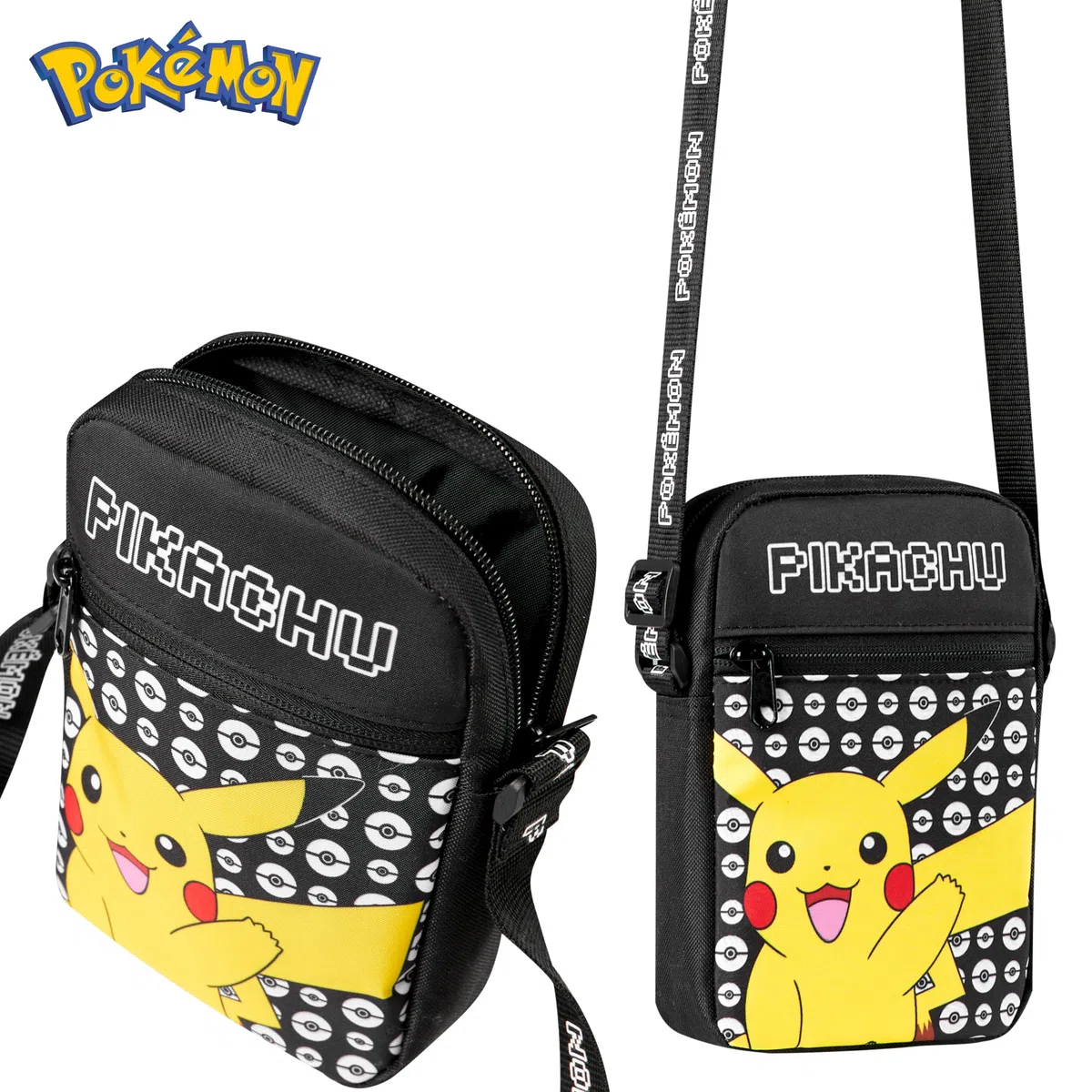 Pokemon Kinder Umhängetasche, Pikachu Reisetasche mit Verstellbarer Schultergurt, Großes Hauptfach mit Reißverschluss Kinder Geschenke