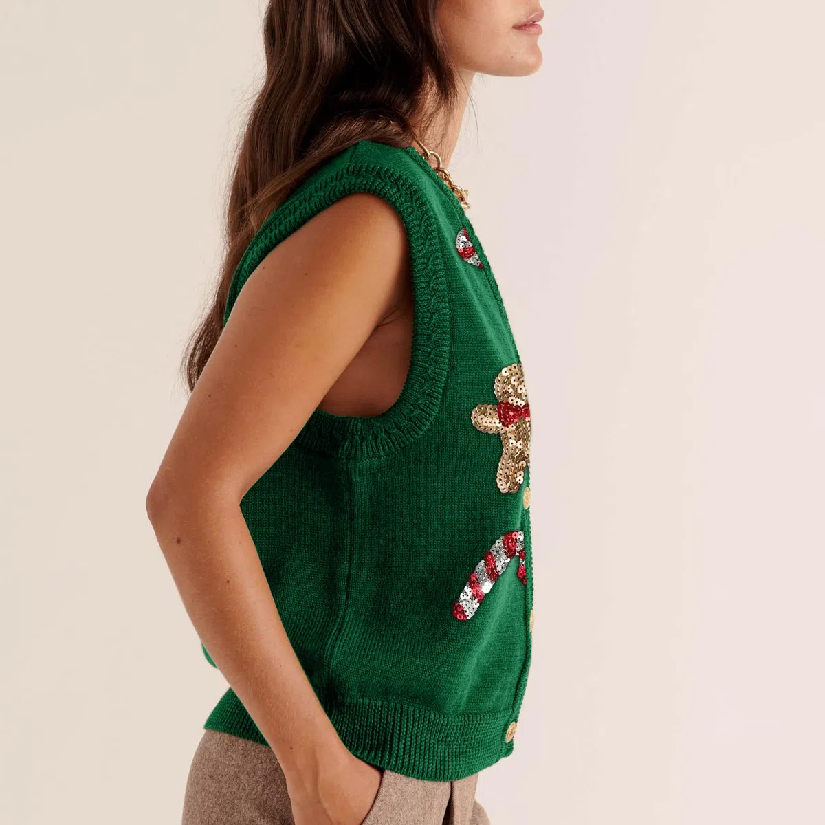 Damen-Weihnachtsweste, hässlicher Weihnachtspullover, Weste, Stickerei, Weihnachtsmann-Druck, ärmellos, Strickjacke, V-Ausschnitt, Weste, Weste, Weste, Weste, Weste, Weste