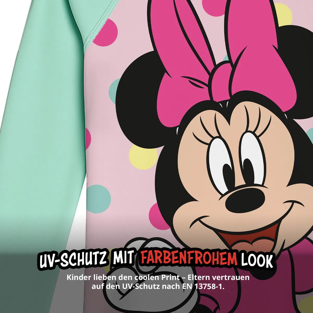 United Labels Disney Minnie Mouse Schwimmshirt UV Schutz 30 für Mädchen, Grün Rosa, Badeshirt Langarm, Bademode Kinder, Badebekleidung