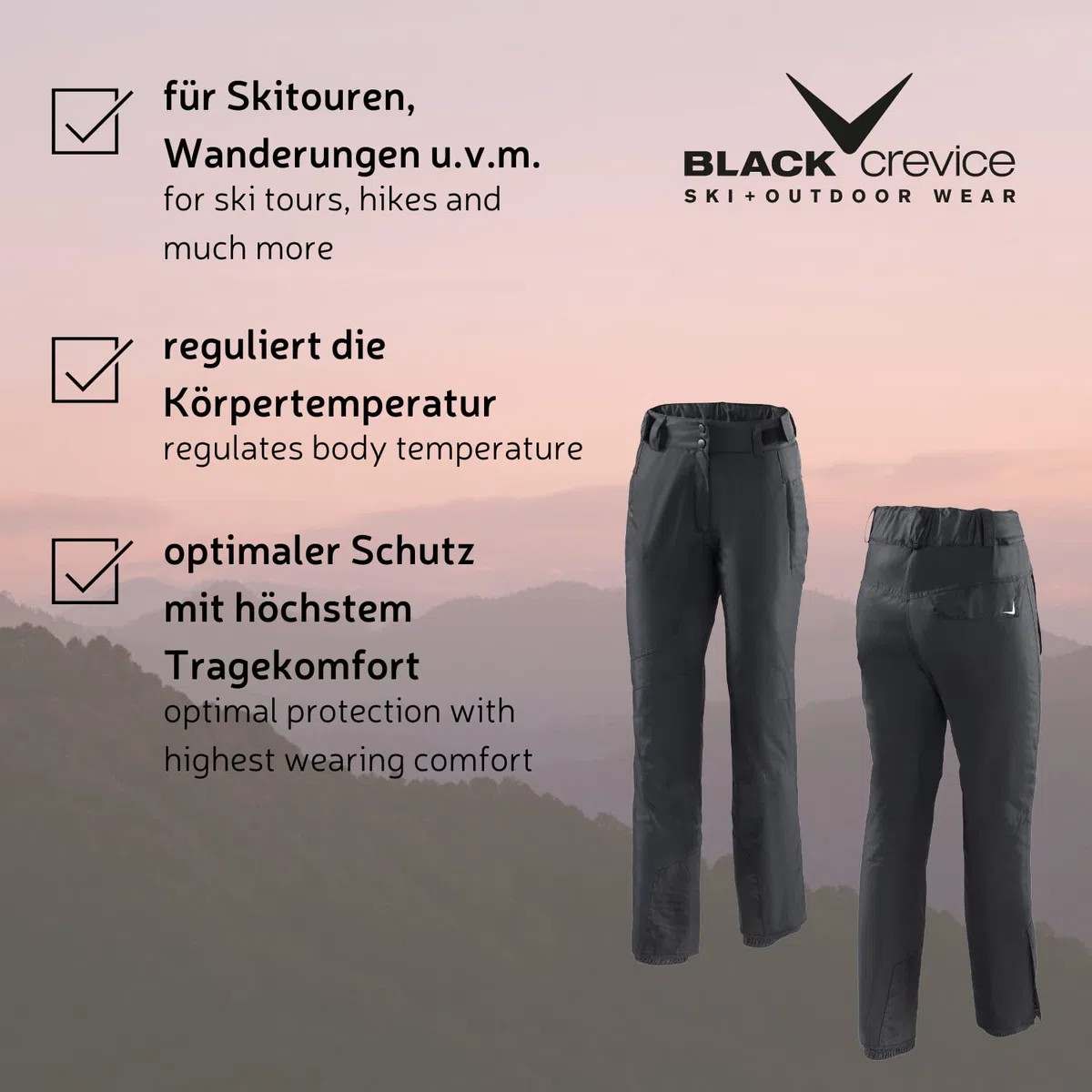 BLACK CREVICE Damen Skihose wärmeisolierend atmungsaktiv wind- & wasserdicht