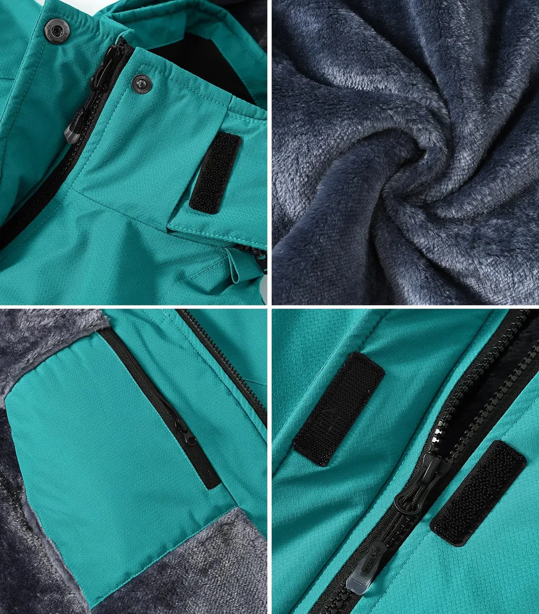 donhobo Damen Outdoor Winterjacke Winddichte Wasserdicht Softshell Jacke Warm Fleece Skijacke Funktionsjacke mit Abnehmbarer Kapuze